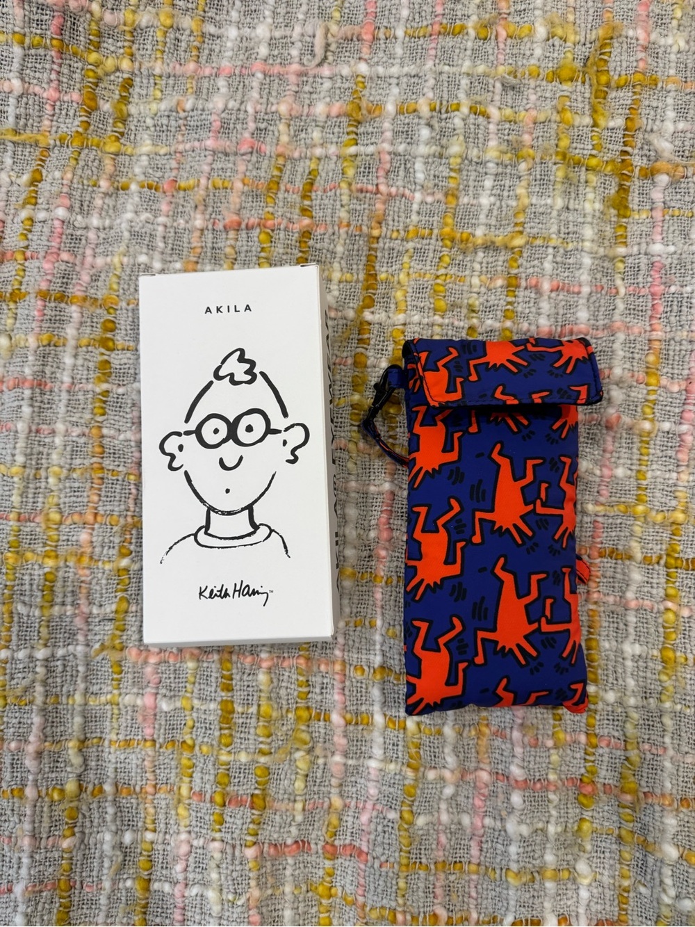 Akila Kids Sunglasses Pouch in Blue with Orange Graphic